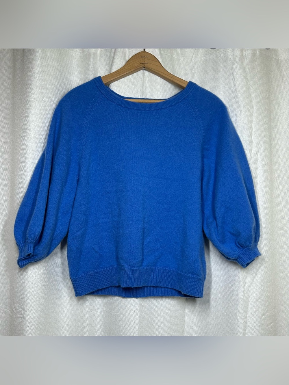 Unsubscribed Blue 100% Cashmere Sweater Size Small Puff Sleeve